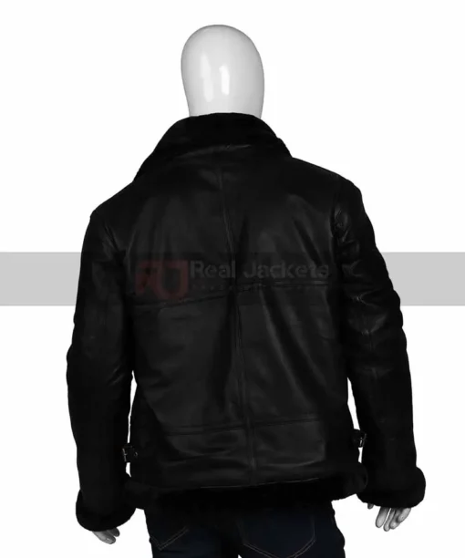 Mens Aviator B3 Shearling Sheepskin Black Leather Jacket