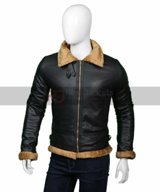 Mens B3 Shearling Black Leather Jacket
