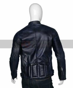Mens Biker Navy Blue Leather Jacket