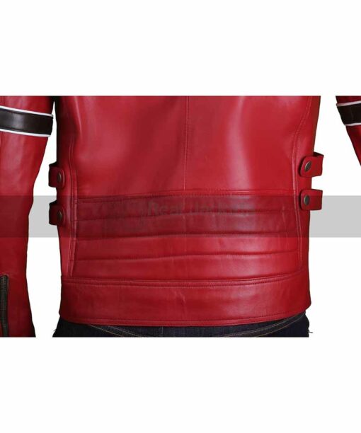 Mens Black & White Stripes Red Leather Jacket.jpg