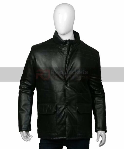 Mens Double Closure Black Leather Jacket