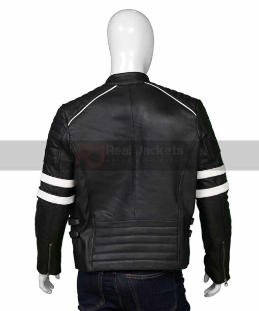 Mens Retro Black Leather Biker Jacket