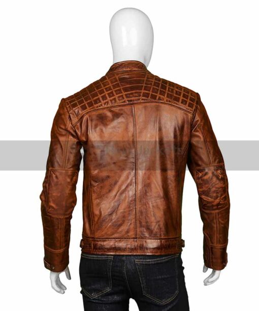 Mens Shoulder Design Brown Leather Jacket