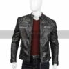 Mens Shoulder Design Distressed Black Leather Jacket