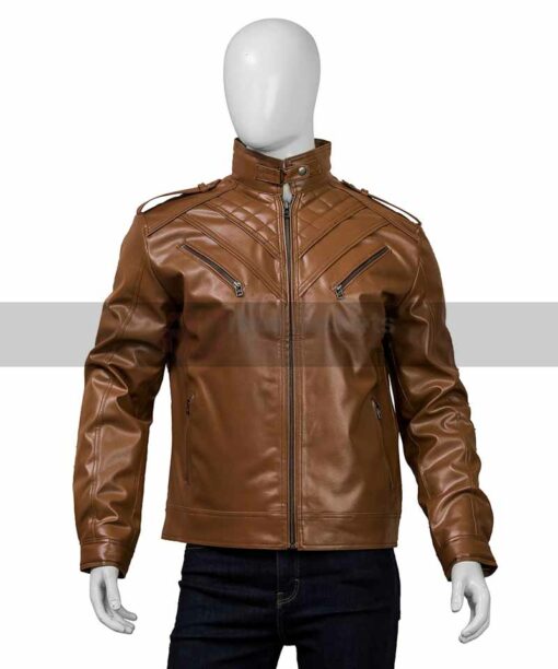 Mens Shoulder Design Leather Jacket