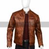 Shoulder Design Brown Leather Cafe Racer Jacket