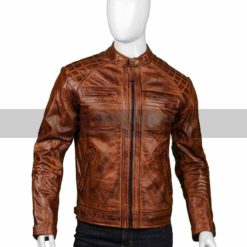 Shoulder Design Brown Leather Jacket
