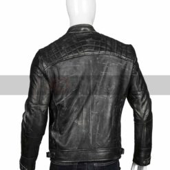Shoulder Design Distressed Black Leather Jacket