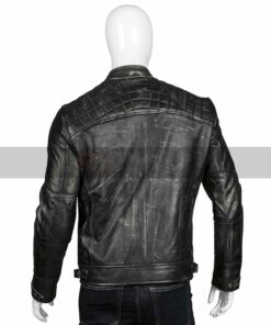 Shoulder Design Distressed Black Leather Jacket