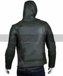 Stephen Amell Arrow Hooded Green Leather Jacket