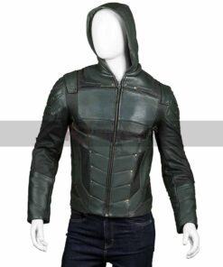Stephen Amell Arrow Hooded Leather Jacket