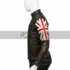 UK Flag Mens Cafe Racer Brown Leather Jacket