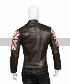 UK Flag Mens Cafe Racer Leather Jacket