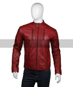 Mens Biker Red Leather Jacket
