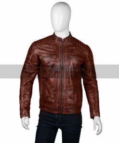 Mens Shoulder Design Biker Leather Jacket