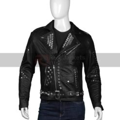 Mens Studded Black Leather Jacket