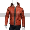 Mens Brown Leather Hooded Shearling Jacket