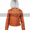 Womens Detachable Hooded Leather Jacket