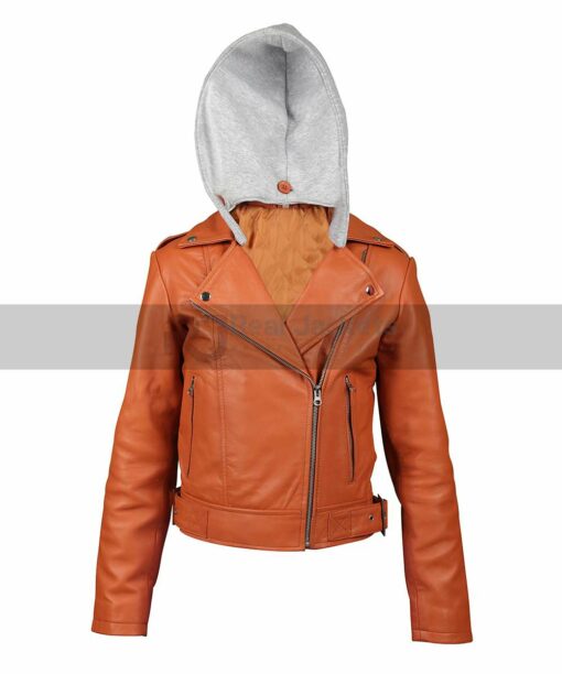 Womens Detachable Hooded Leather Jacket