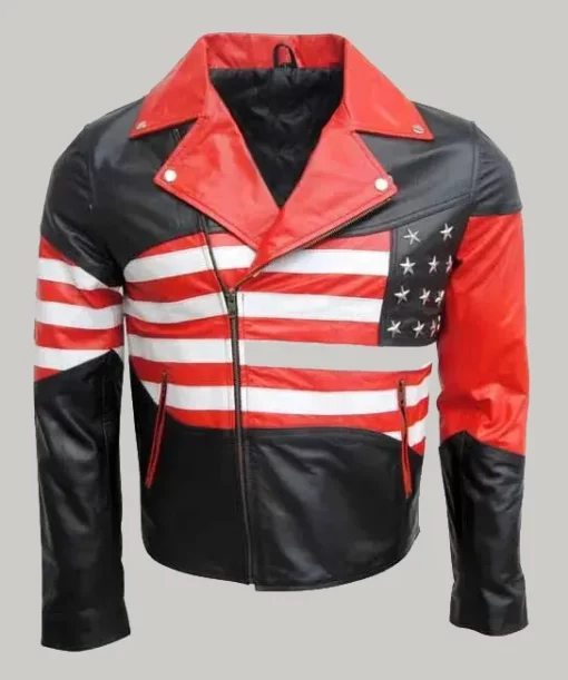 American Flag Black Leather Jacket