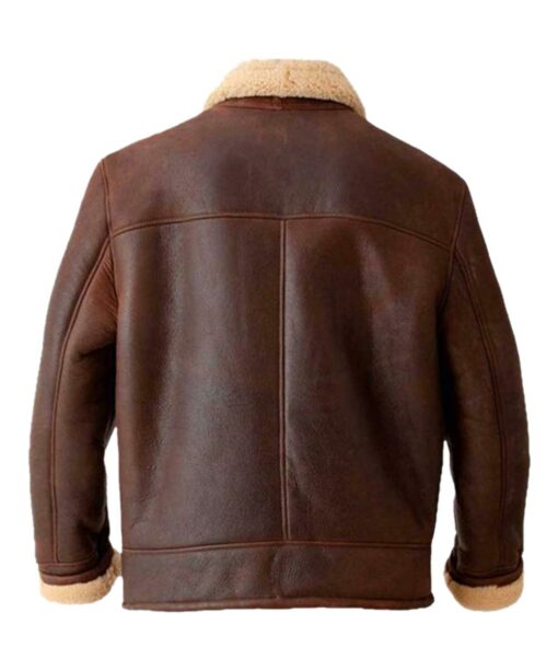 Mens Brown Aviator Shearling Leather Jacket Back