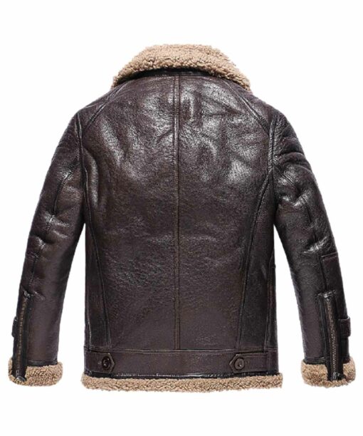 Mens Dark Brown Shearling Real Fur Leather Jacket