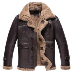 Mens Dark Brown Shearling Sheepskin Fur Leather Jacket