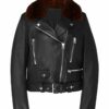 Womens Shearling Black Biker Style Leather Jacket