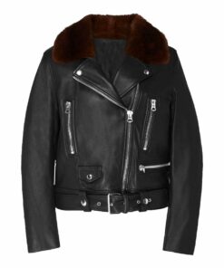 Womens Shearling Black Biker Style Leather Jacket