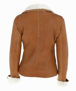 Womens Tan Shearling Brown Leather Jacket