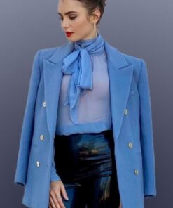 Lily Collins Emily in Paris Blue Wool Blazer