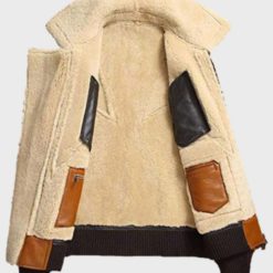 Mens Shearling Brown Bomber Sheepskin Leather Jacket