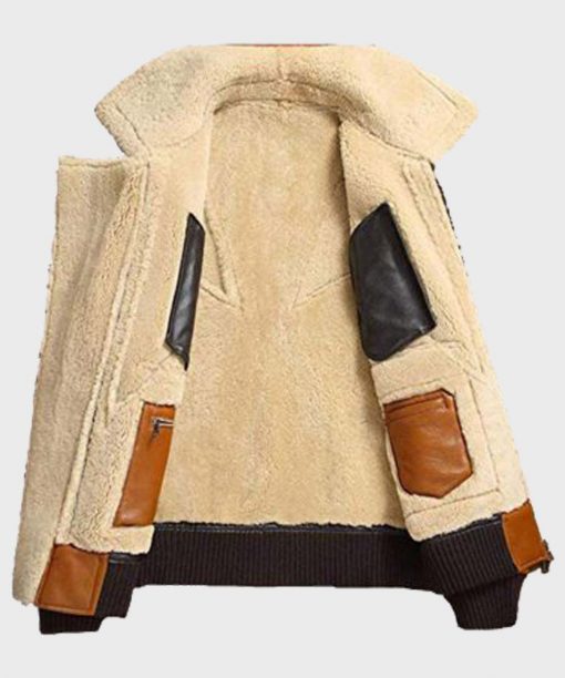Mens Shearling Brown Bomber Sheepskin Leather Jacket