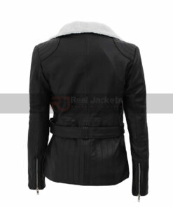 Womens White Fur Collar Leather Jacket