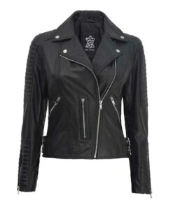 Womens Black Leather Moto Jacket