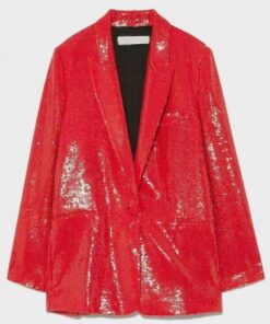 Lily Collins Emily In Paris Sequin Red Blazer