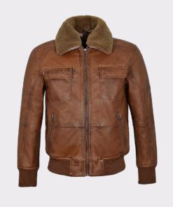 Mens Aviator Shearling Brown Bomber Leather Jacket