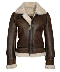 Womens Aviator Brown Leather Shearling Suede Jacket