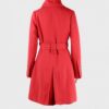 Womens Double-Breasted Red Fleece Mid-Length Belted Coat