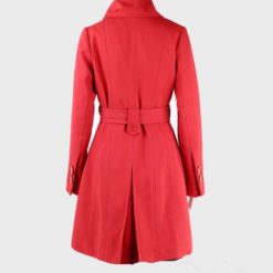 Womens Double-Breasted Red Fleece Mid-Length Belted Coat