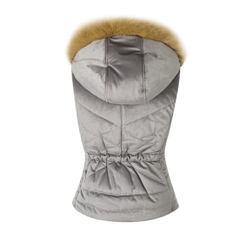 Winter Velour Down Women's Grey Shearling Hooded Cotton Vest