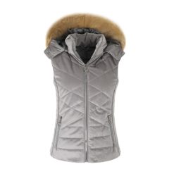 Winter Velour Down Women's Grey Shearling Hooded Cotton Vest