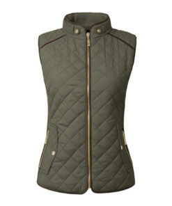 Womens Lightweight Quilted Green And Black Cotton Vest