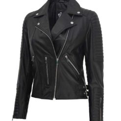 Womens Black Leather Moto Jacket