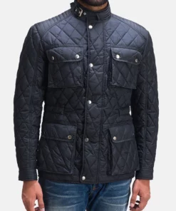 Black Quilted Style Windbreaker Jacket