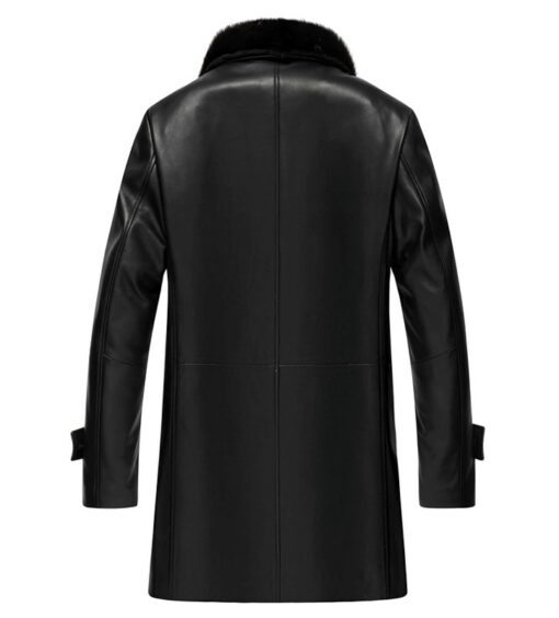 Delta Men's Fur Collar Black Leather Coat