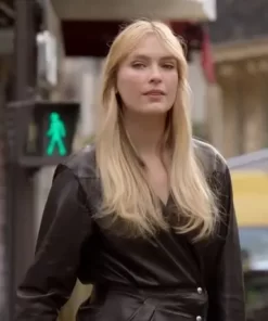Emily In Paris S02 Camille Black Leather Trench Coat