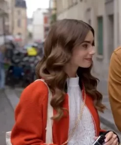 Emily In Paris S02 Lily collins Orange Wool Bomber Jacket