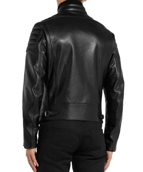 Mens Black Leather Sleeves Padded Jacket