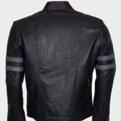 Mens Retro Blue Stripe Café Racer Leather Jacket